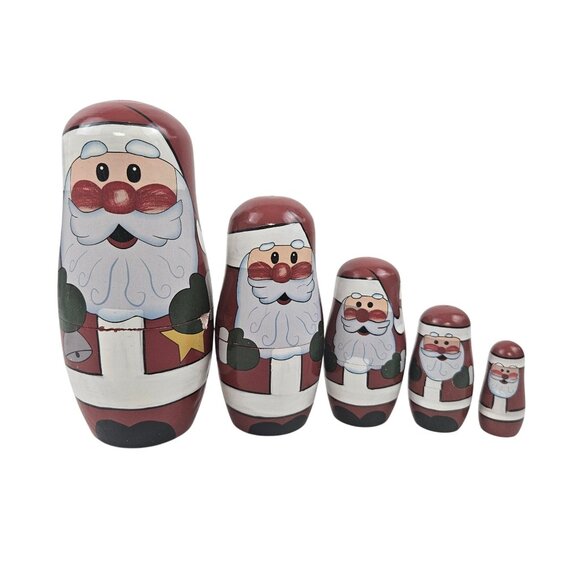 None Other - Santa Nesting Dolls Christmas Wooden Matryoshka Holiday Decor Set of 5
